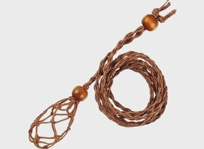 Adjustable Natural Fiber Macrame Cage Crystal Holder Necklace, Colour: Brown