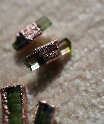 Raw Green Tourmaline Crystal Stud Earrings