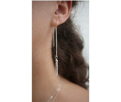 Raw Quartz Threaders Sterling Silver Earrings