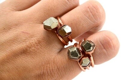 Raw Small Pyrite Copper Ring
