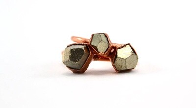 Raw Large Pyrite Copper Ring