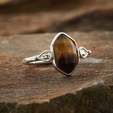 Tiger Eye Double Terminated Ring