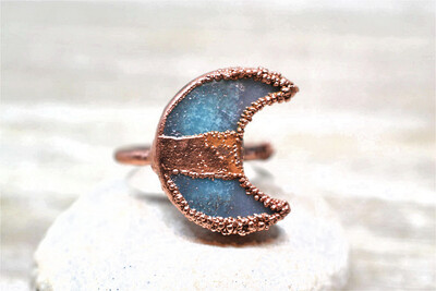 Large Copper Amazonite Crescent Moon Ring
