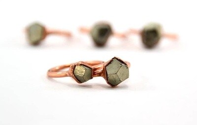 Raw Large Pyrite Copper Ring