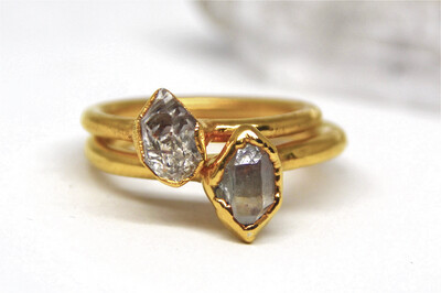 Gold Raw Herkimer Diamond Ring