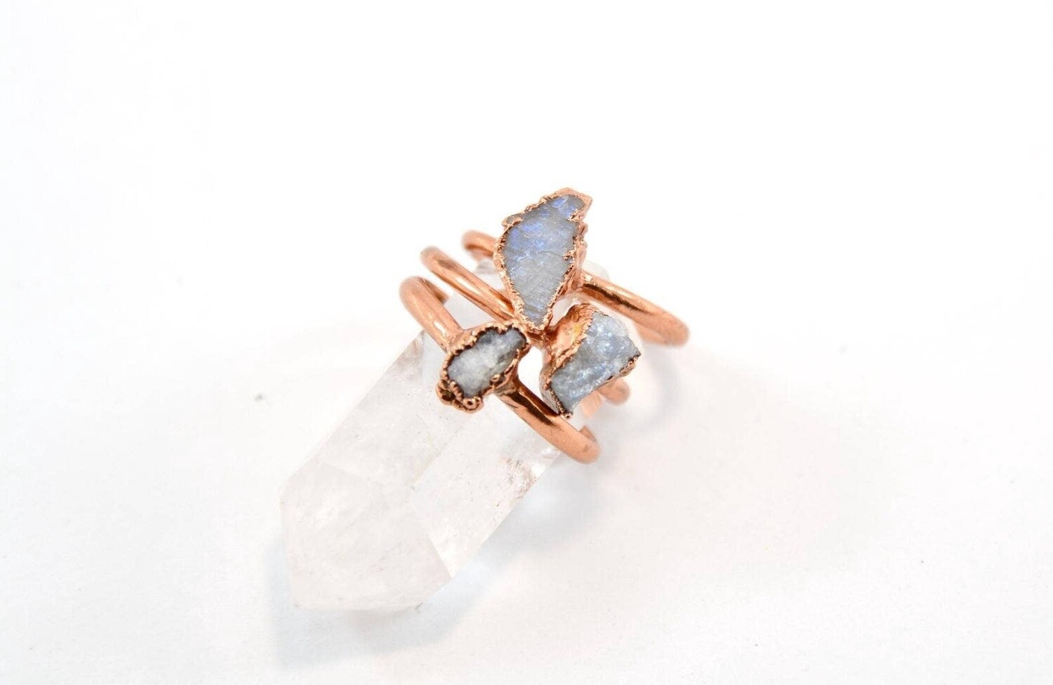 Raw Rainbow Moonstone Copper Ring