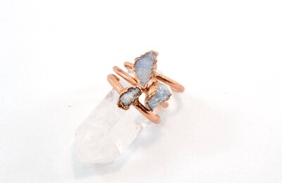 Raw Rainbow Moonstone Copper Ring