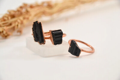 Raw Black Tourmaline Copper Ring