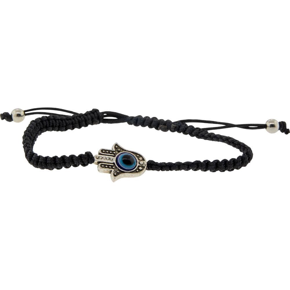 String Bracelet Black - Evil Eye w/ Fatima Hand