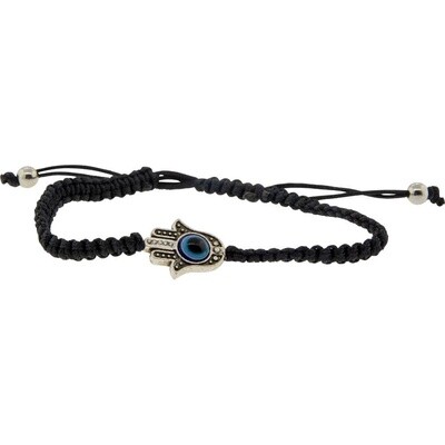 String Bracelet Black - Evil Eye w/ Fatima Hand