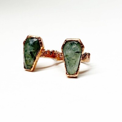 Faceted Prehnite Coffin Electroformed Copper Ring