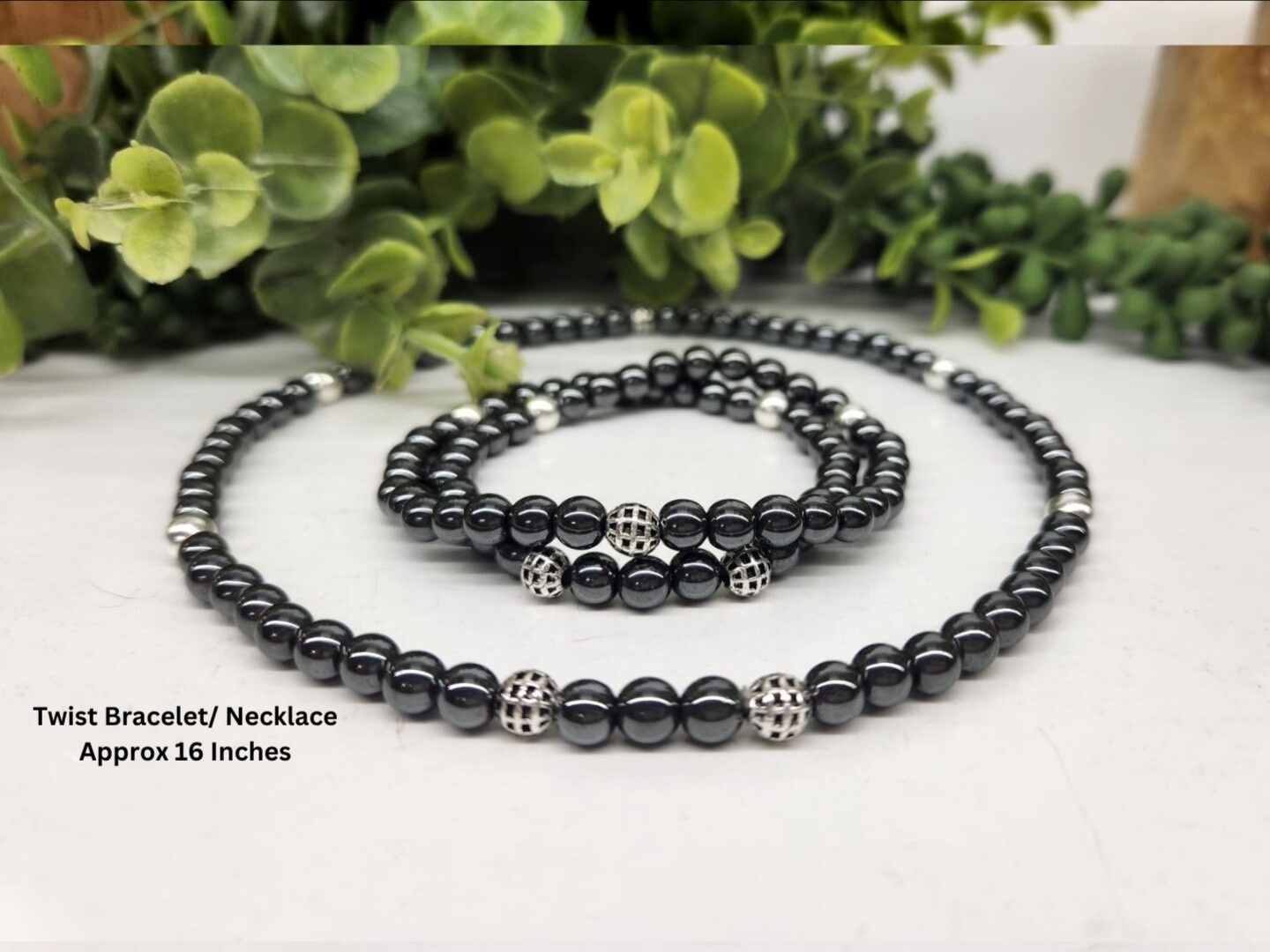 6mm Hematite Bead Stretch XL Double Wrap Bracelet