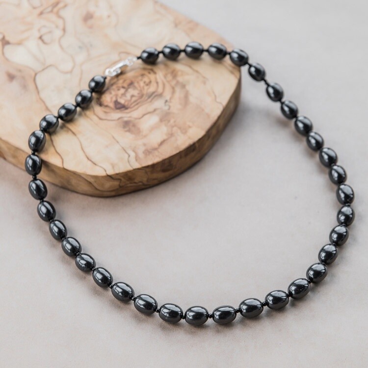 Shungite Beaded Necklace with Oval