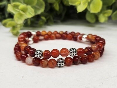 6mm Carnelian Bead Stretch XL Double Wrap Bracelet