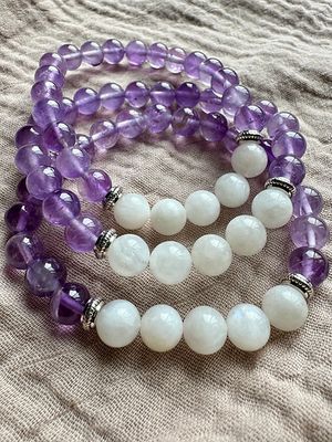 8mm Bead Aquarius Zodiac Bracelet | Moonstone and Amethyst