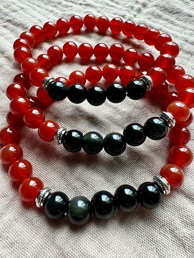 8mm Bead Aries Zodiac Bracelet Carnelian and Obsidian