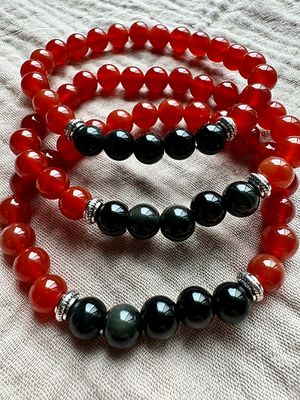 8mm Bead Aries Zodiac Bracelet Carnelian and Obsidian