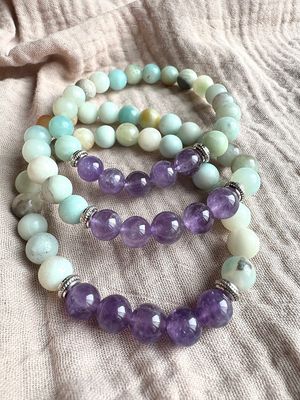 8mm Bead Capricorn Zodiac Bracelet Amethyst and Amazonite