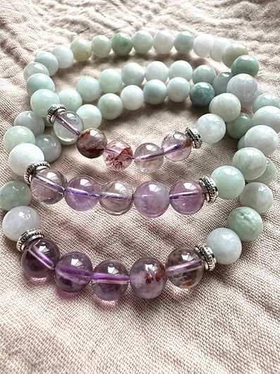 8mm Bead Gemini Zodiac Bracelet Jade and Super 7