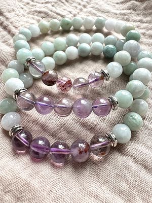 8mm Bead Gemini Zodiac Bracelet Jade and Super 7