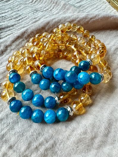 8mm Bead Leo Zodiac Bracelet Citrine and Apatite