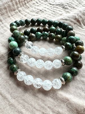 8mm Bead Sagittarius Zodiac Bracelet Clear Quartz and African Turquoise
