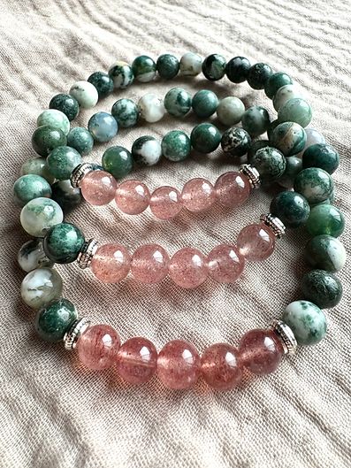 8mm Bead Taurus Zodiac Tree Agate and Strawberry Quartz