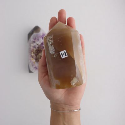 Carnelian and Clear Druzy Quartz Tower 435g