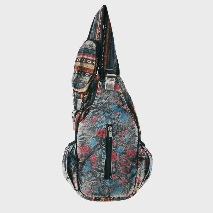 Multi Pocket Sling Bag with Mushroom Design