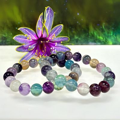 10mm Rainbow Fluorite Bead Stretch Bracelet
