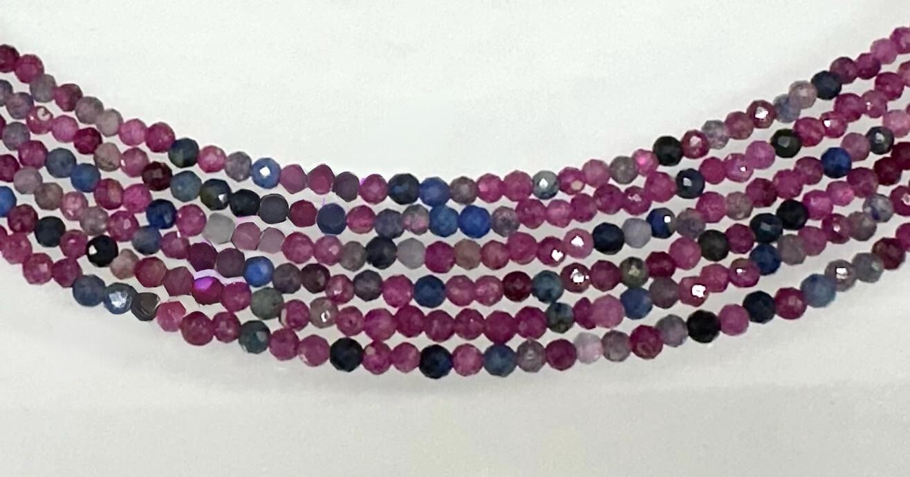 2mm Faceted Corundum Ruby &amp; Sapphire Chain Necklace
