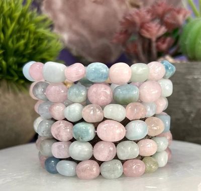 Morganite Tumble Bead Stretch Bracelet