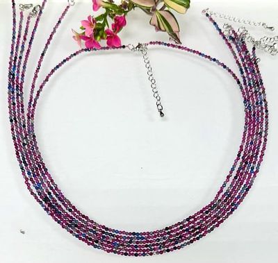 2mm Faceted Corundum Ruby &amp; Sapphire Chain Necklace