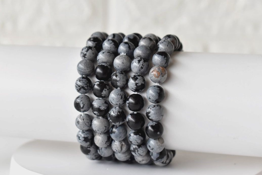 6mm Snowflake Obsidian Bead Stretch Bracelet