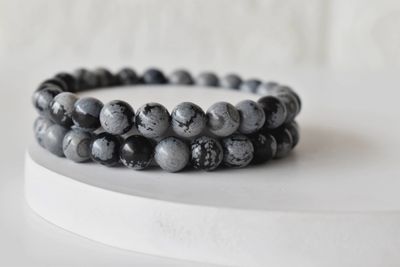 6mm Snowflake Obsidian Bead Stretch Bracelet
