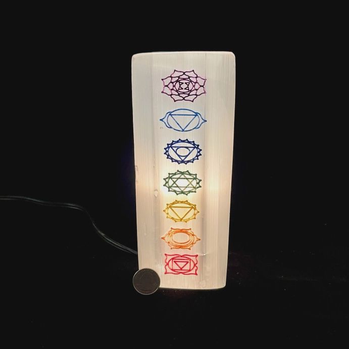 Selenite / Satin Spar Lamp | Chakra Colored | Morocco | 20cm