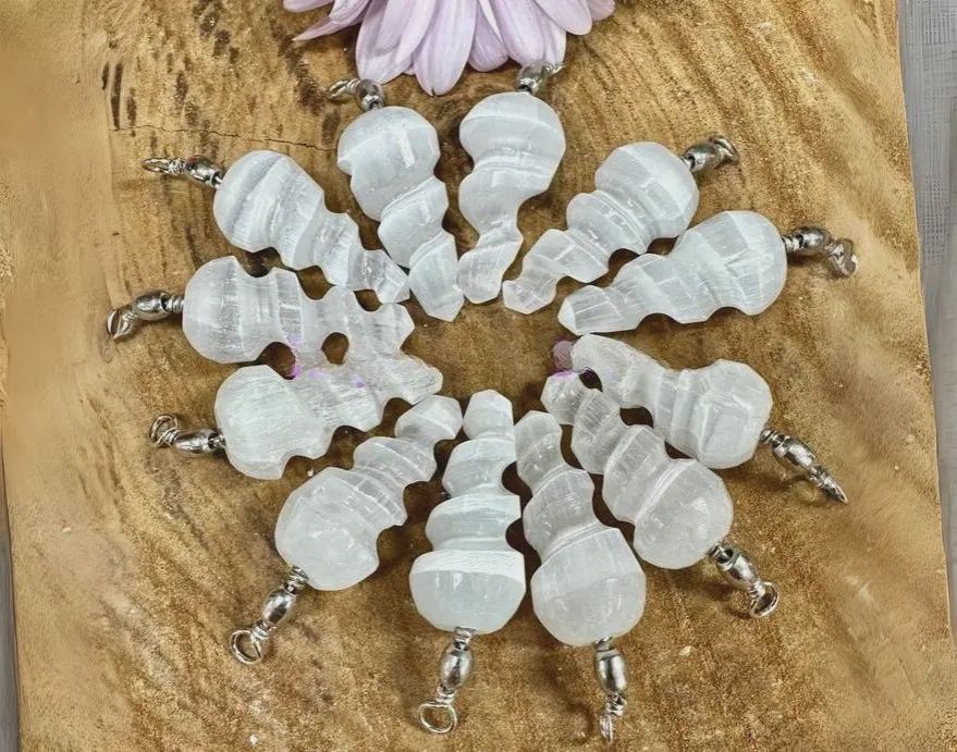 Selenite / Satin Spar Spiral Unicorn Horn Pendant (pendant only)