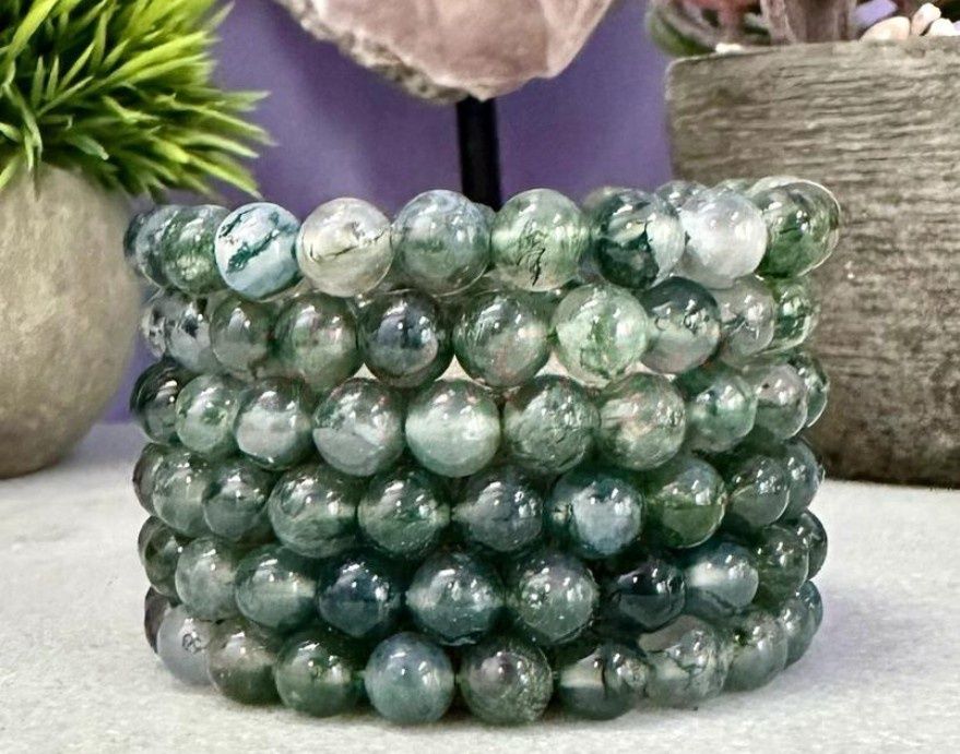 8mm Moss Agate Bead Stretch Bracelet