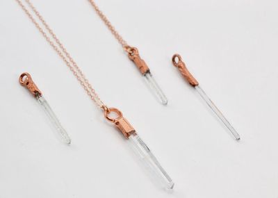 18 inch Electroformed Clear Quartz Point on 14K Rose Gold Chain Necklace