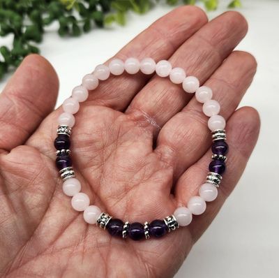 6mm Fertility Bead Stretch Bracelet | Amethyst / Rose Quartz