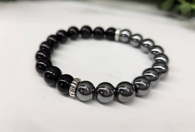 8mm Terahertz and Black Tourmaline Bead Stretch Bracelet