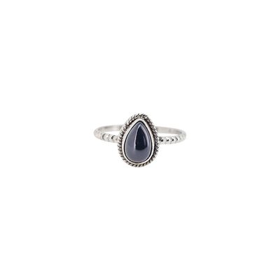 Black Onyx Pear Sterling Silver Ring