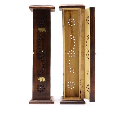 Square Incense Tower - Brass inlay - Mango Wood