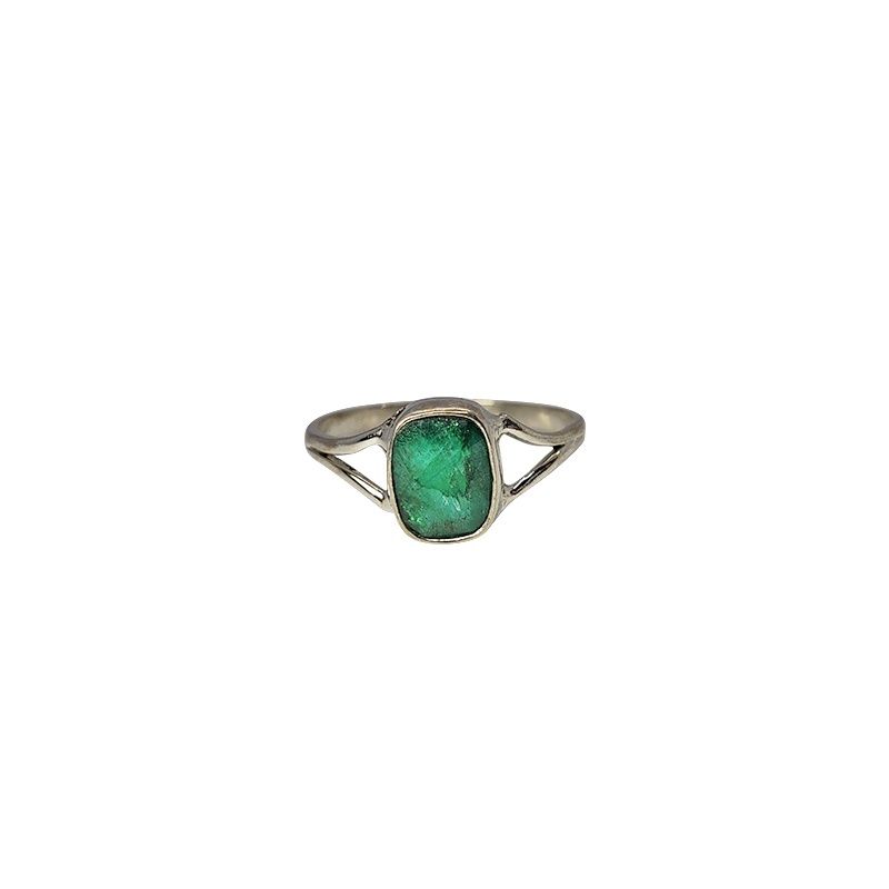 Emerald Rectangle Sterling Silver Ring