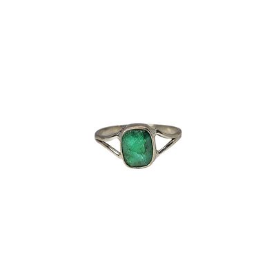 Emerald Rectangle Sterling Silver Ring