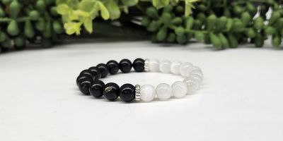 Protection Shungite and Selenite Bead Stretch Bracelet