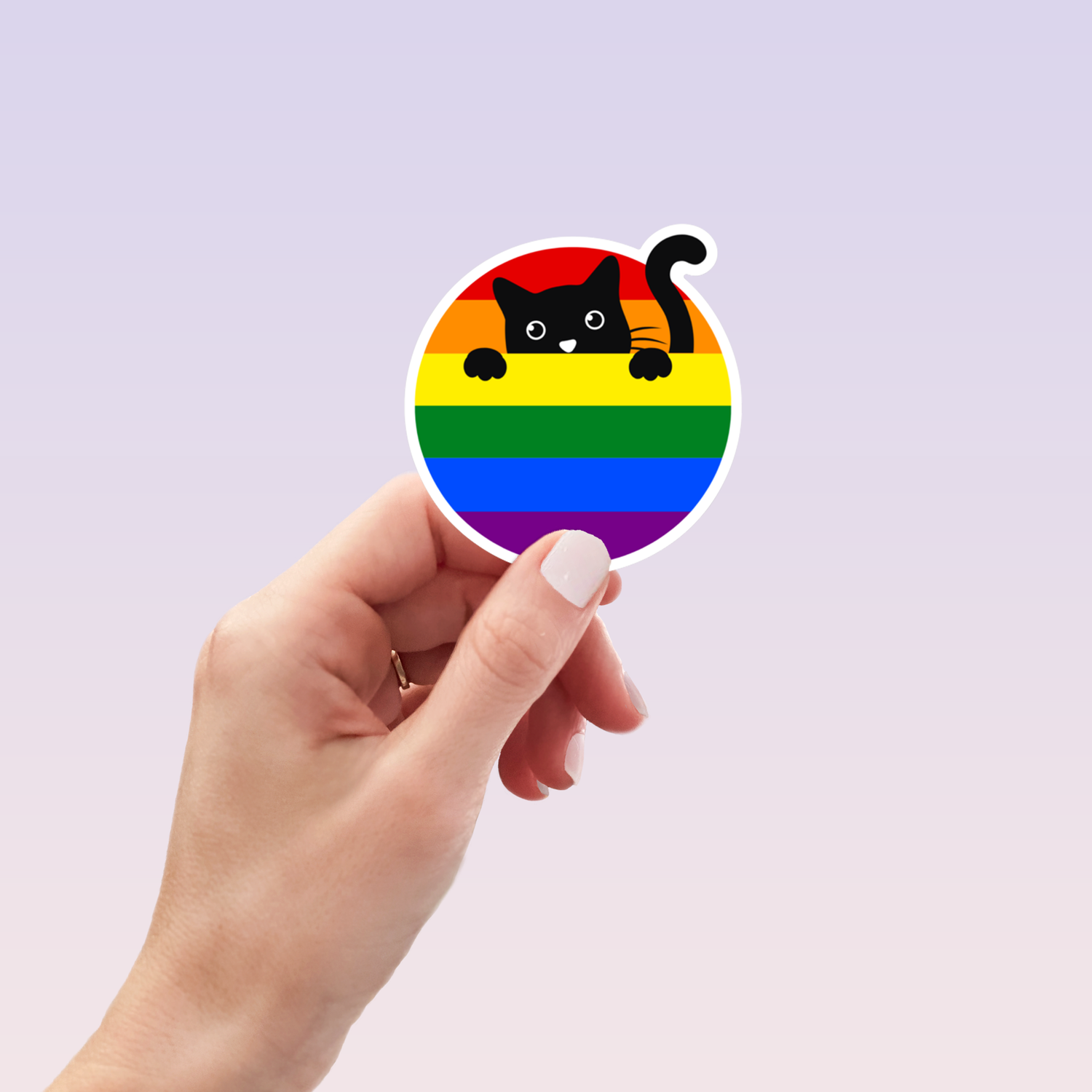 Peeking Cat Rainbow Pride Circle Sticker