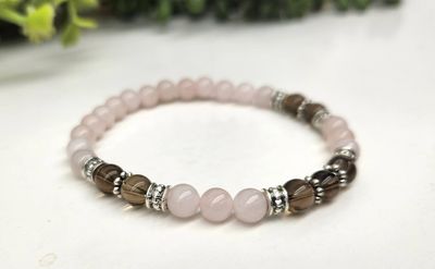 6mm Grief and Loss Bead Stretch Bracelet | Rose Quartz / Smoky Quartz