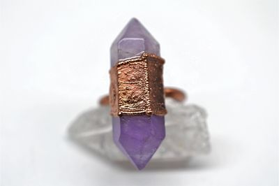 Double Terminated Amethyst Point Copper Statement Ring