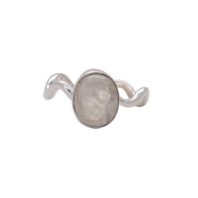 Moonstone Oval Squiggle Sterling Silver Ring